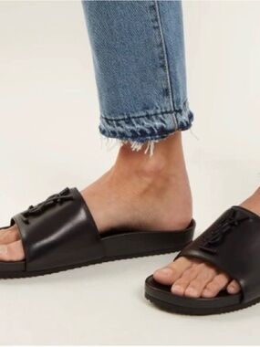 Saint Laurent YSL Joan black leather sandals size 37 NEW!